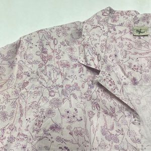 L.L.Bean Lavender Purple Floral Button-Up 100% Linen Shirt  Short Sleeve XL